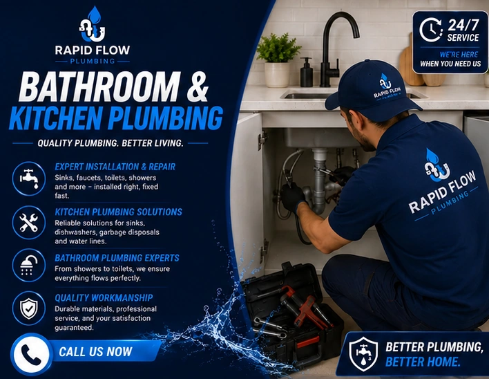 Rapid Flow Plumbing technician fixing kitchen sink plumbing in Dubai
