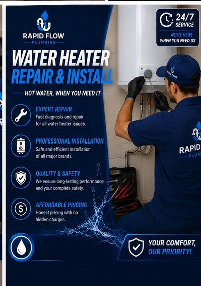 Rapid Flow Plumbing technician repairing a water heater in Dubai