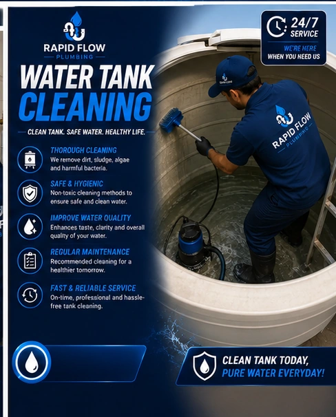 Rapid Flow Plumbing technician cleaning a water tank in Dubai